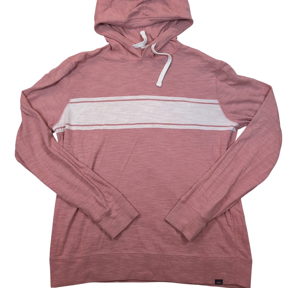 Faherty Hoodie Mens Large Pink White Stripe Slub Cotton Pullover Sunwashed